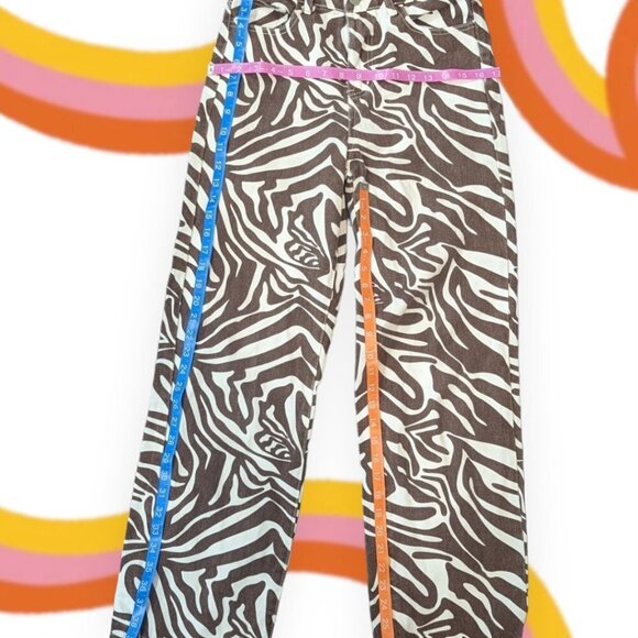 Shein Brown & Cream Zebra Bootcut Jean Pant Size Extra Small - Picture 7 of 10